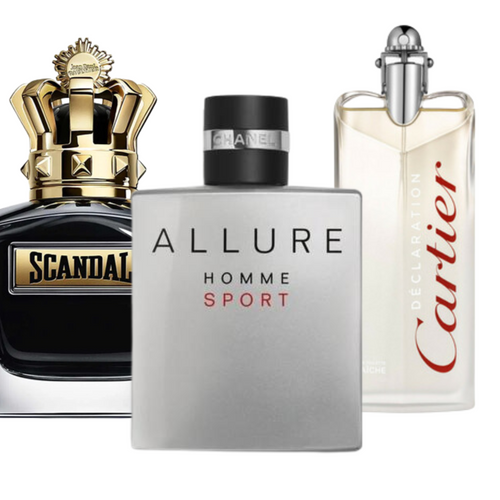 PACK DE 3 PARFUMS : ALLURE HOMME SPORT, JEAN PAUL GAULTIER SCANDAL, CARTIER DÉCLARATION – EAU DE PARFUM
