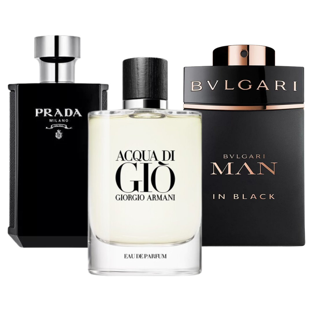 PACK DE 3 PARFUMS : BVLGARI IN BLACK, ACQUA DI GIÒ & L’HOMME PRADA INTENSE