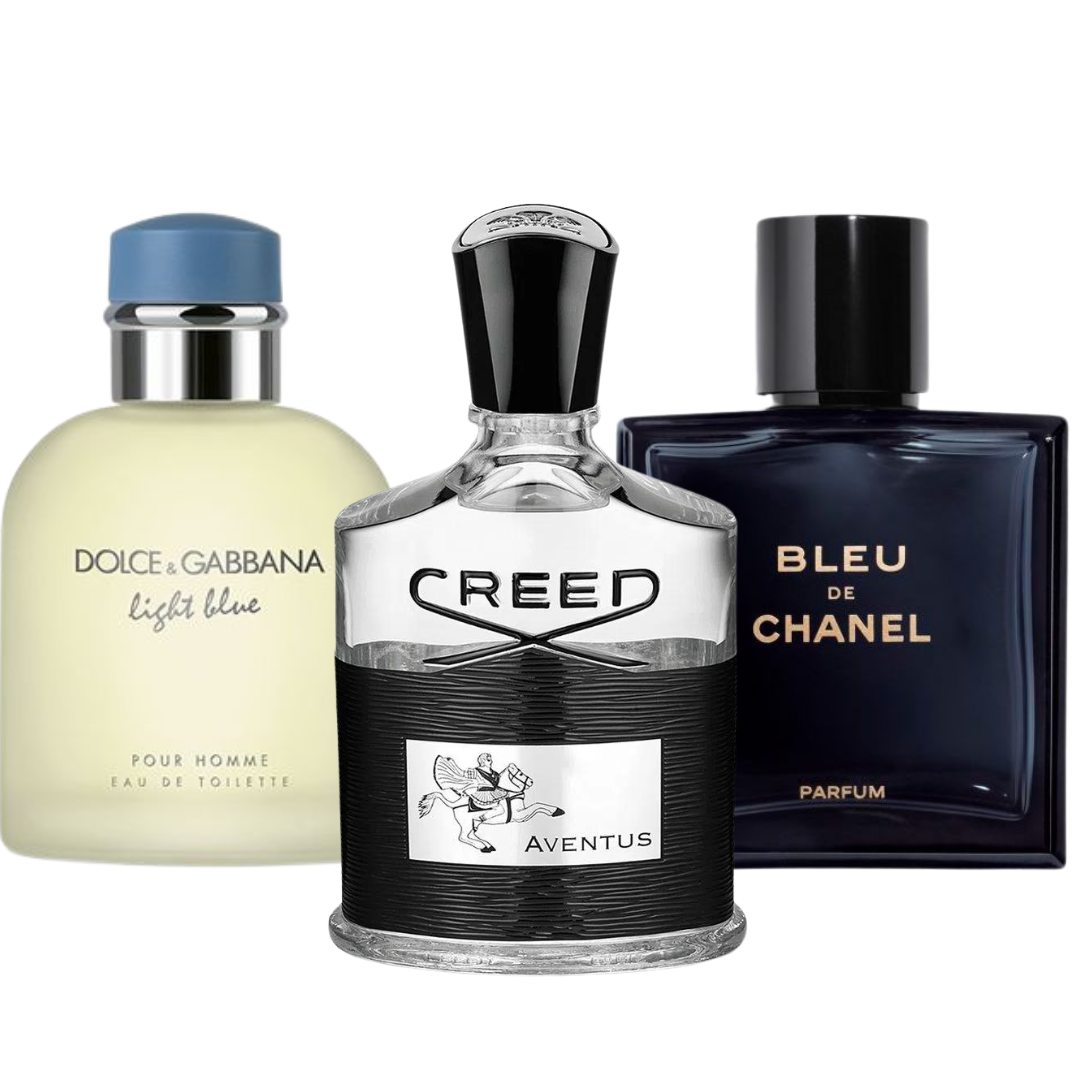 PACK DE 3 PARFUMS : BLEU DE CHANEL, CREED AVENTUS & LIGHT BLUE POUR HOMME