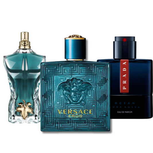 PACK DE 3 PARFUMS :  PRADA LUNA ROSSA, VERSACE EROS & LE BEAU