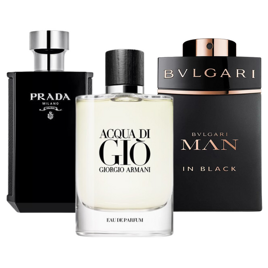 PACK DE 3 PARFUMS : BVLGARI IN BLACK, ACQUA DI GIÒ & L’HOMME PRADA INTENSE